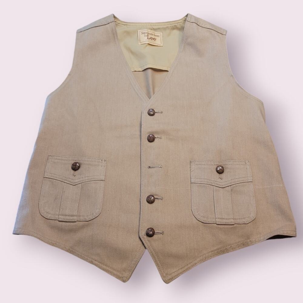 VTG 70s Lee Separate-Lees Tan Vest 40R USA Workwear Button Front